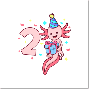 I am 2 with axolotl - girl birthday 2 years old Posters and Art